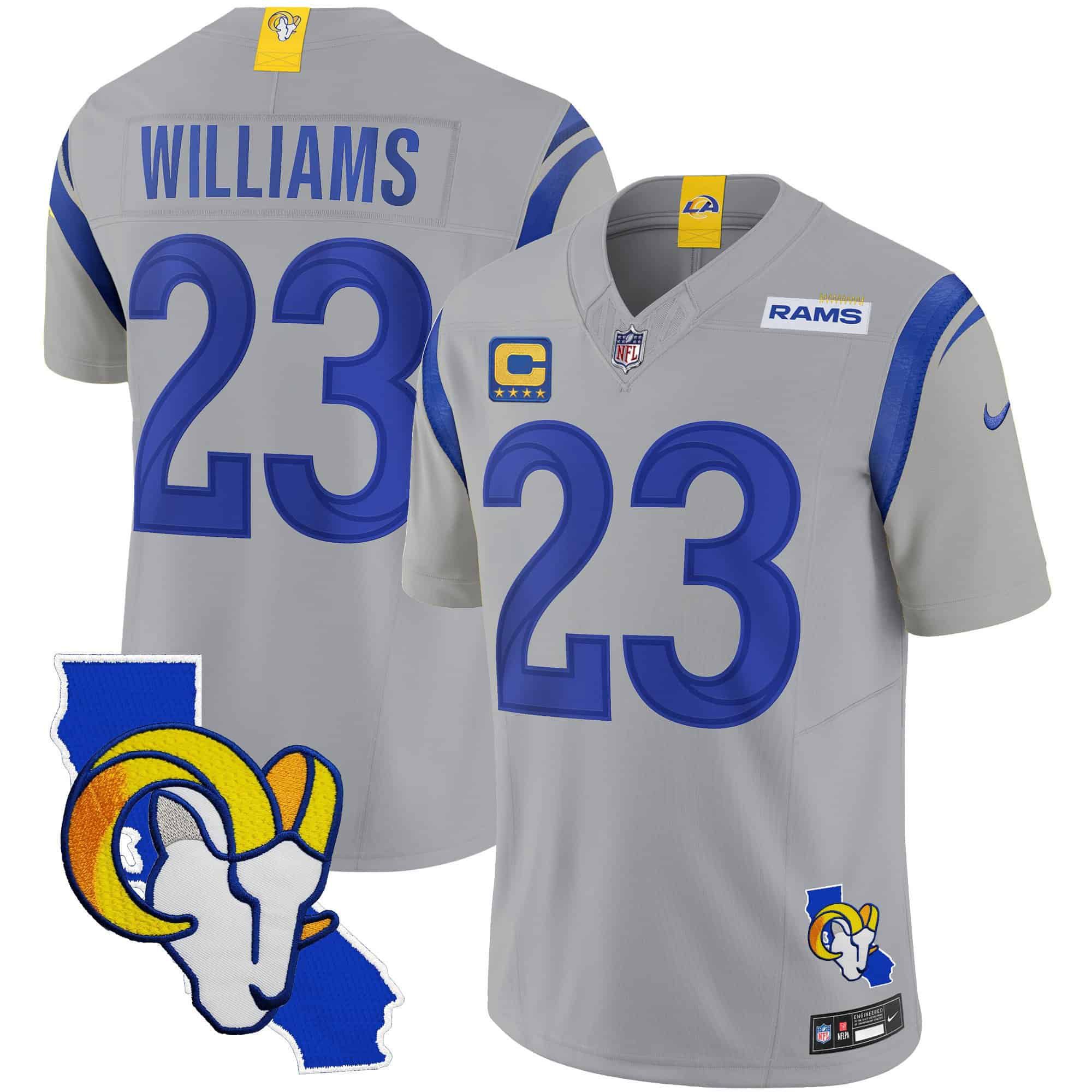 Men Los Angeles Rams #23 Williams Grey 2024 Nike California Patch Vapor Limited NFL Jersey style 1->indianapolis colts->NFL Jersey